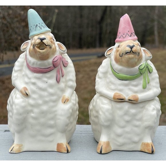 Pair of Vintage Tom Hatton Figural Ceramic Sugar & Creamer Set Sheep Lambs Cute! - Picture 14 of 16